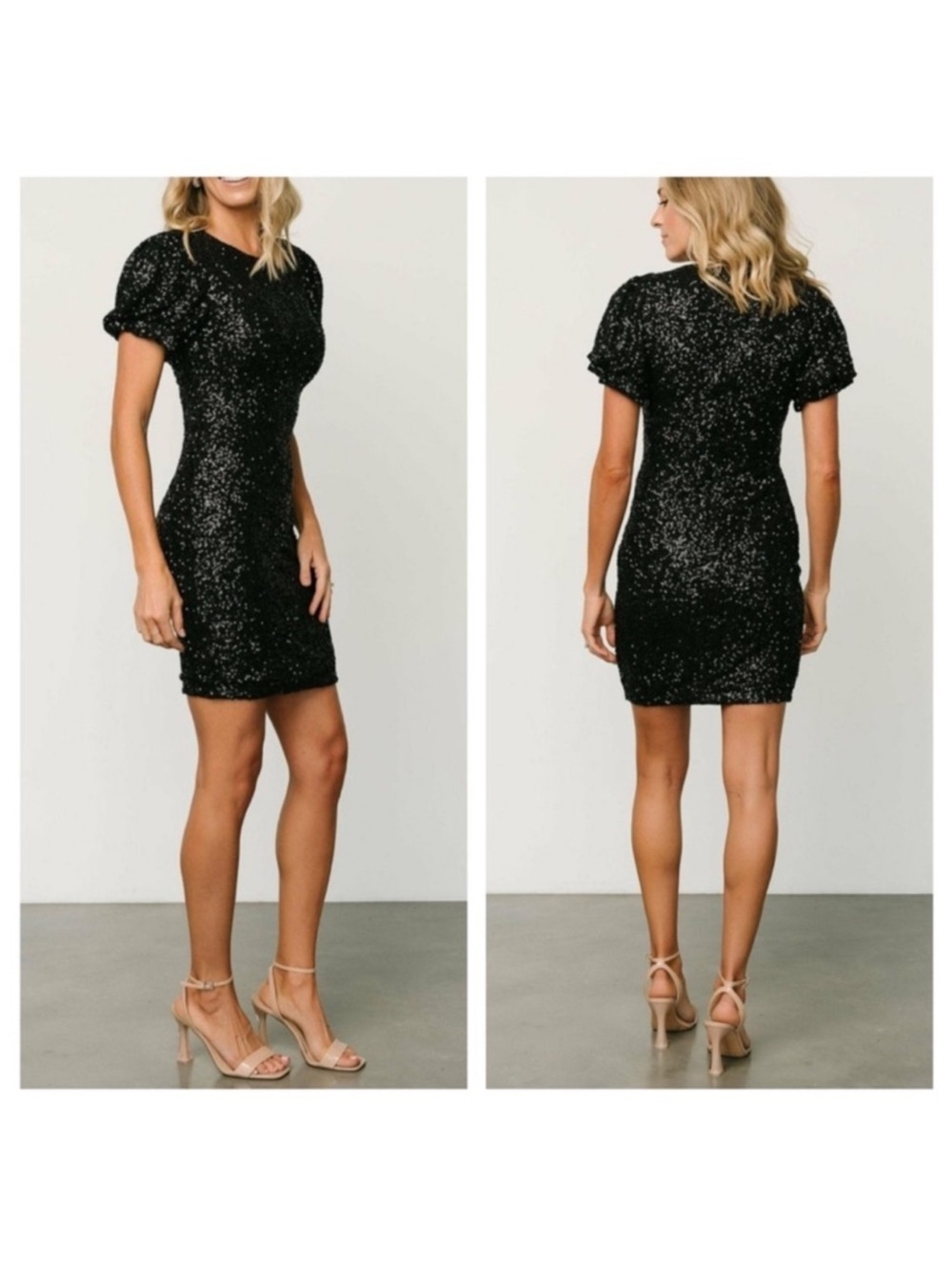 Baltic Born Berlin Sequin Short Dress Black size small puff sleeves bodycon